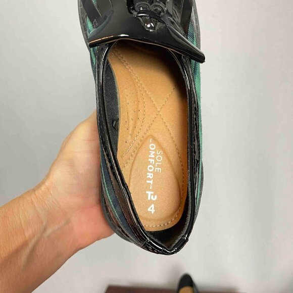 TU Sole Comfort Green and Blue Plaid Patent Loafers with Tassels Women UK Size 4 - Picture 10 of 13